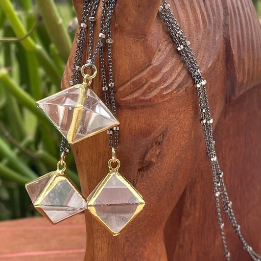 Oxidized Sterling Silver Quartz Pyramid Necklace